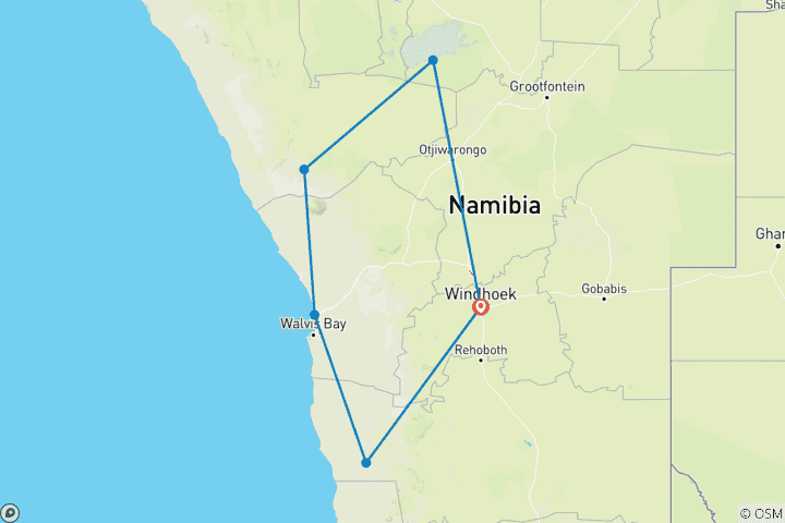 Carte du circuit Circuit de luxe de 10 jours en Namibie