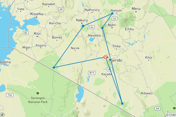 Carte du circuit 9 jours de safari magique au Kenya