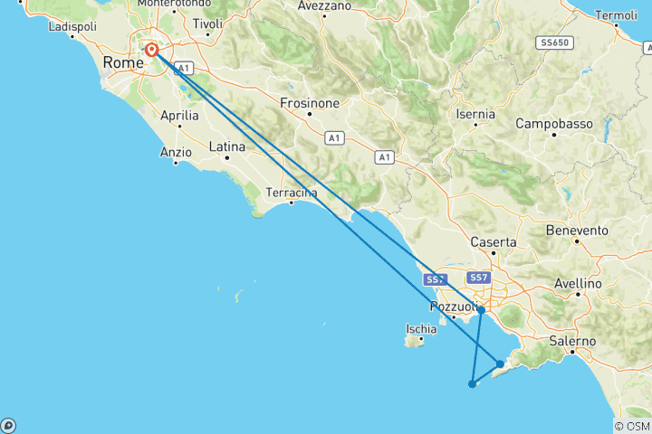 Carte du circuit Circuit de 5 jours en Italie de Rome à Capri.