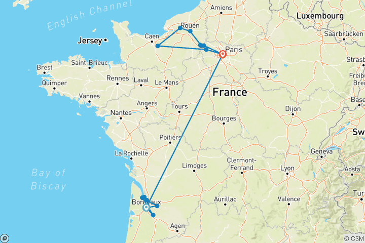 Map of A Portrait of Majestic France (2025) (Bordeaux to Paris, 2025)