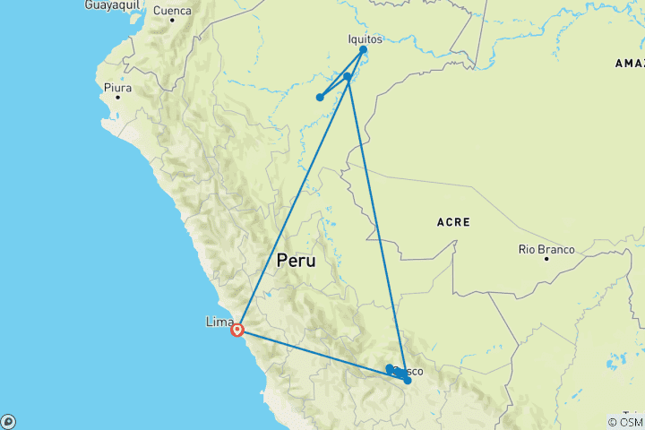 Map of Peruvian Amazon & Machu Picchu Exploration (2025) (Lima to Lima, 2025)