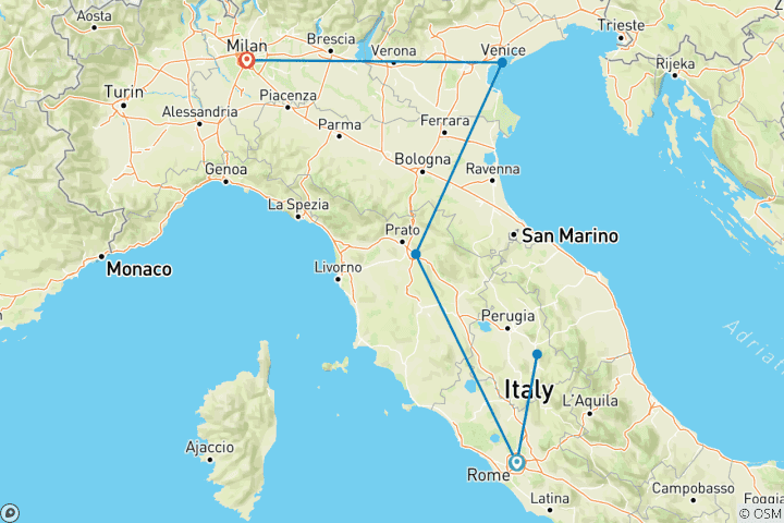 Karte von Italien mit dem Zug - 10 Tage