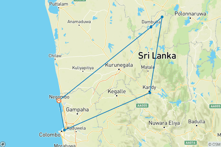 Map of DELIGHT OF CEYLON ( 3 Days/2 Nights)