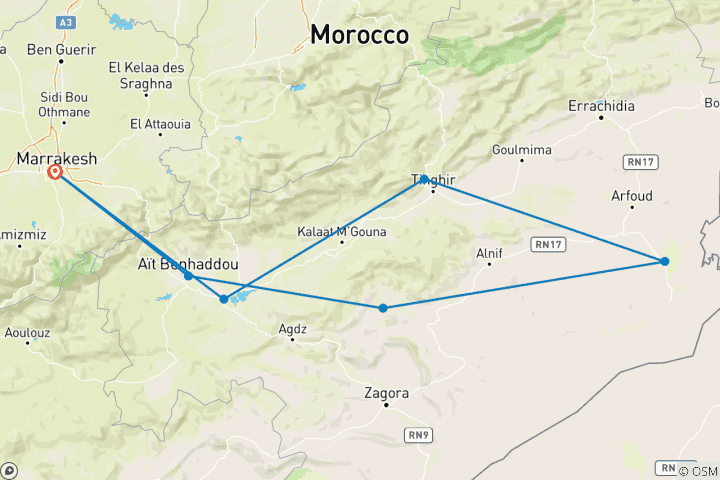 Map of MARRAKECH to MARRAKECH (9 days) Souks & Sand Dunes