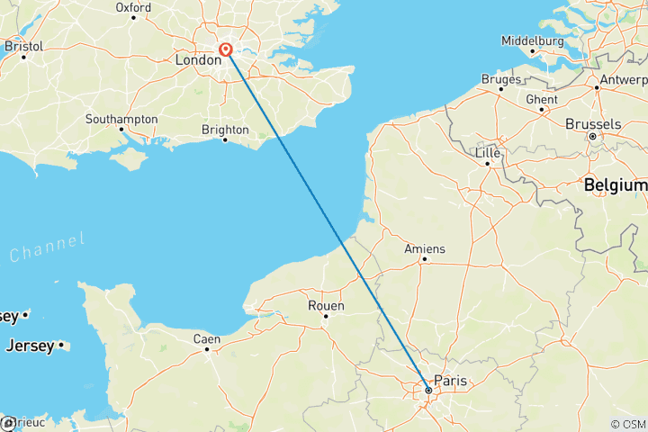 Carte du circuit 7 jours à Paris et Londres.