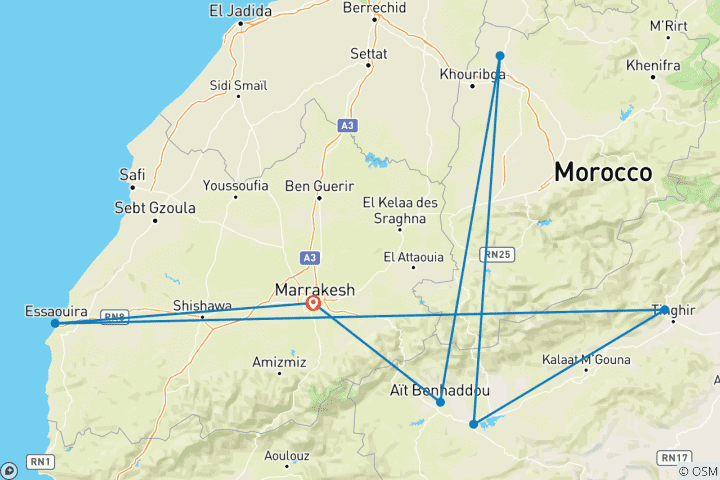 Map of MARRAKECH to MARRAKECH (12 days) Souks, Sand Dunes