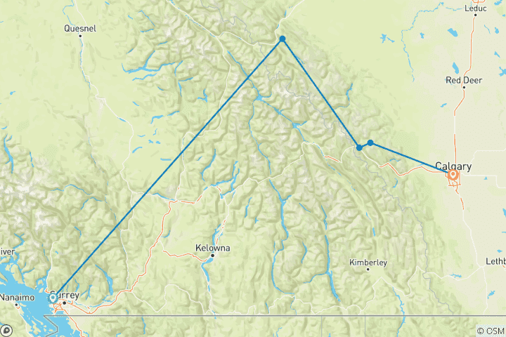 Map of Vancouver and the Canadian Rockies by Rail: Luxury Winter Getaway