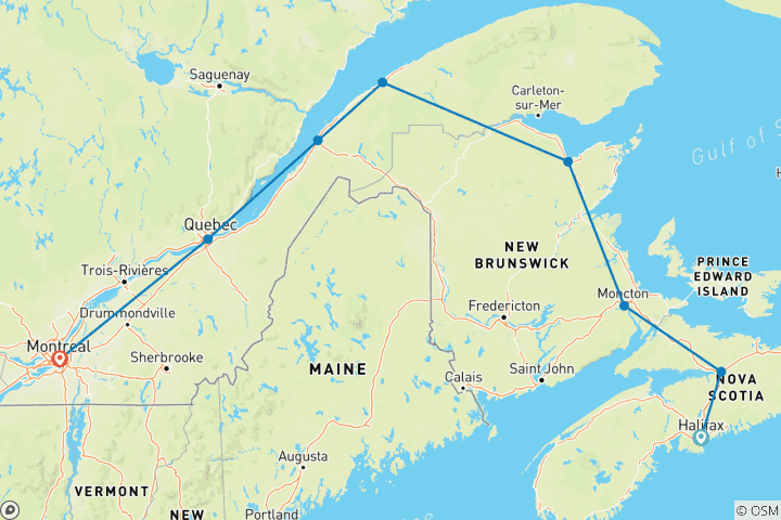 Map of Coastal Charm and French Flair: Halifax to Montreal by Rail