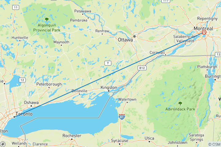 Map of Eastern Canada City Stay: Toronto and Montreal