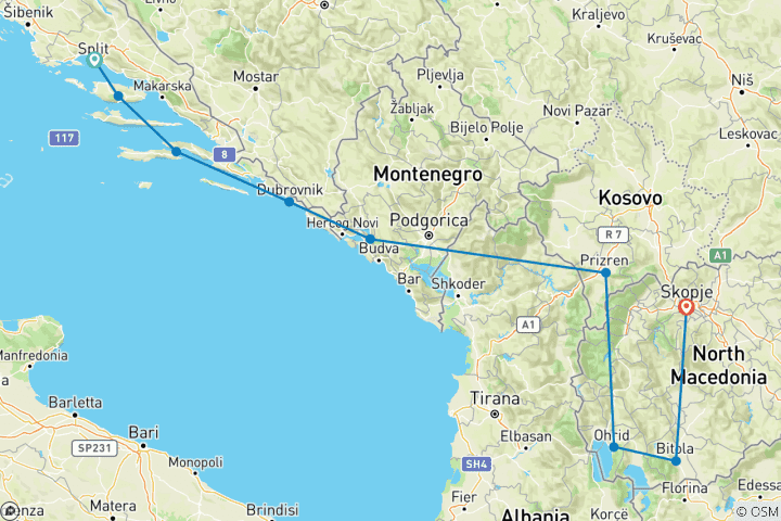 Carte du circuit De Split à Skopje : une véritable aventure culinaire