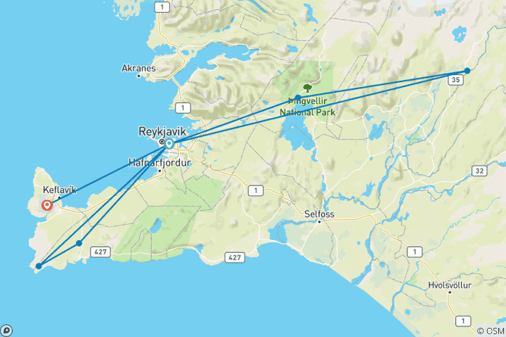 Carte du circuit Festival du Nouvel An en Islande - 5 jours