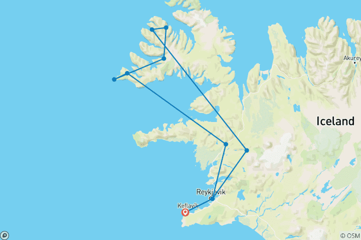 Map of Westfjords of Iceland - 8 days