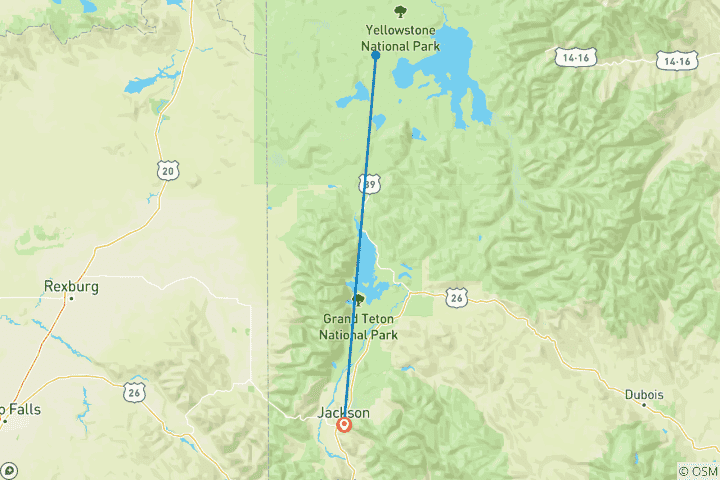 Carte du circuit Camping à Yellowstone