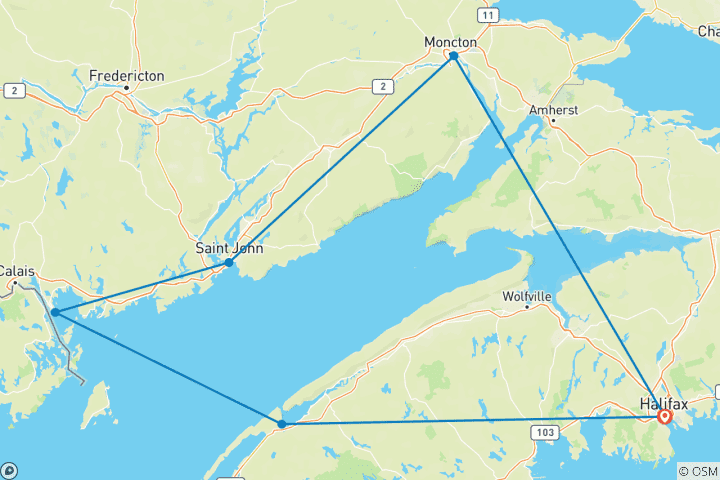 Carte du circuit Merveilles de la baie de Fundy