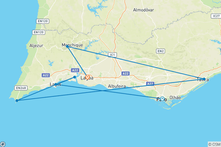 Map of 50th edition of the “Volta ao Algarve” (5*) – Guided Bike Tour