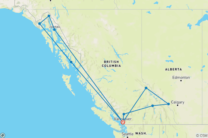 Carte du circuit 【Alaska】 Aventure de 16 jours dans les Rocheuses canadiennes et en Alaska (Baie des Glaciers)