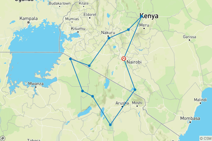 Map of 16 Days Best Of Kenya & Tanzania Luxury  Safari