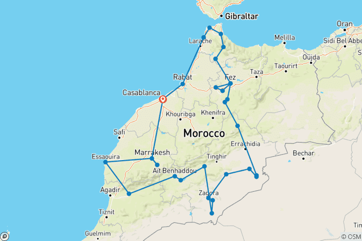 Mapa de El gran viaje de Marruecos: un mes de exploración