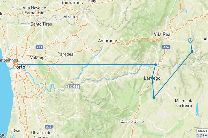 Map of Douro Wine Region self-guided hike tour