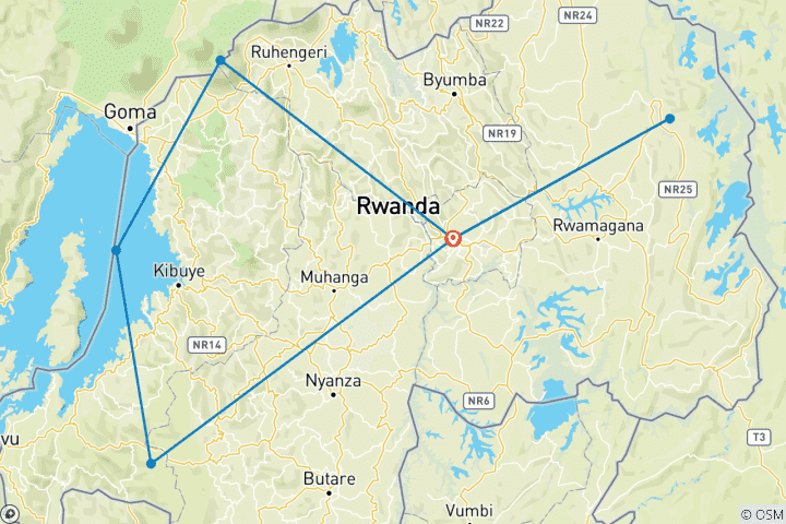 Mapa de Safari clásico de 10 días por Ruanda