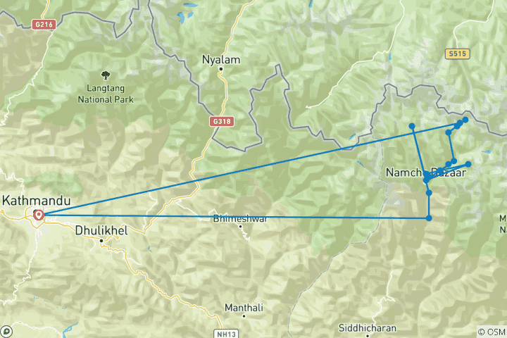 Carte du circuit Trek du camp de base de l'Everest avec retour en hélicoptère