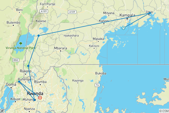 Carte du circuit Vacances à la découverte de la vie sauvage et trekking des gorilles (9 jours)