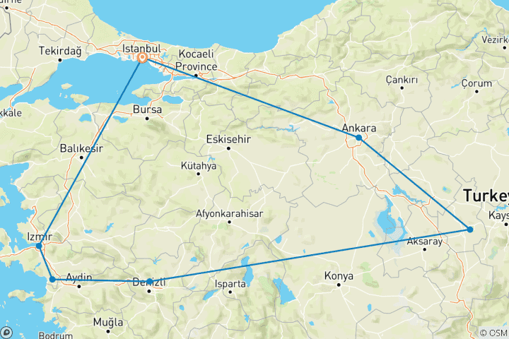 Carte du circuit Circuit à Istanbul, Ankara, Cappadoce, Izmir et Éphèse - 9 jours