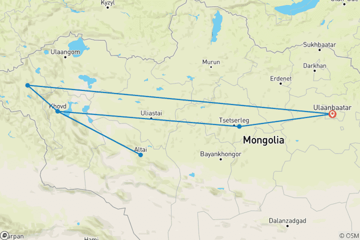 Mapa de A la Fiesta del Águila en las Montañas Altai