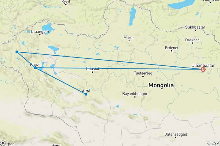 Map of To the Altai Mountains for the Eagle Festival