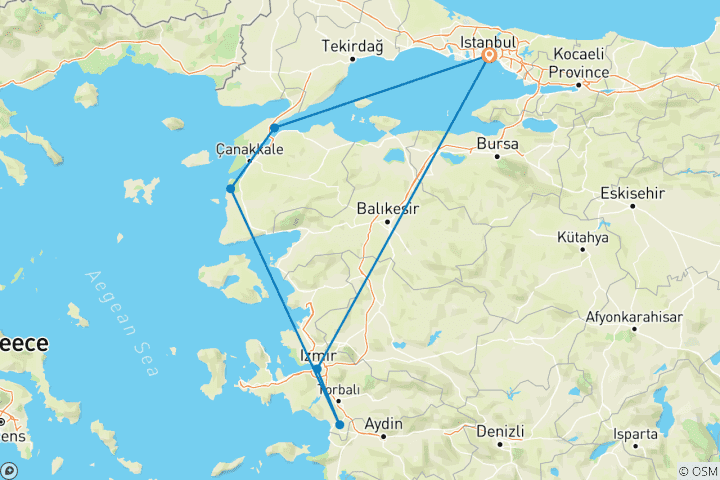 Carte du circuit Circuit en Turquie, d'Istanbul à Izmir - 6 jours.