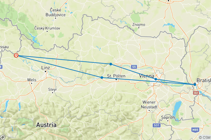 Karte von Donau Weihnachten 2024 (6 Destinationen)