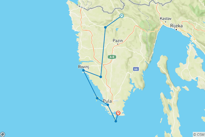 Map of Croatia Trail Running Holidays | Exclusive guided departure