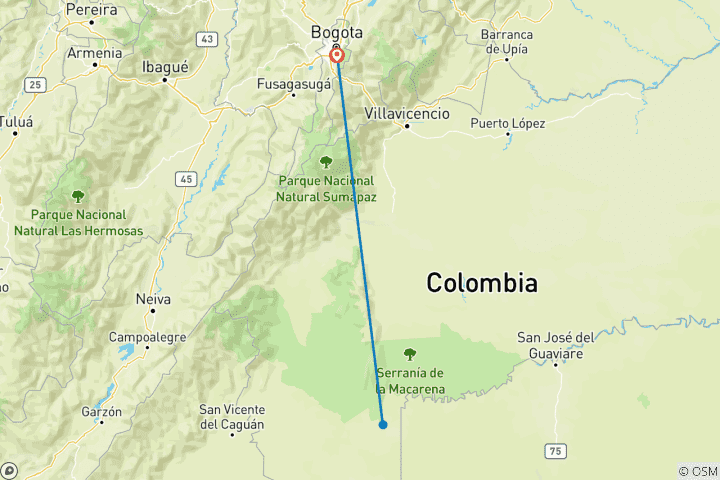 Map of Colombia - Caño Cristales - River of the 7 Colors