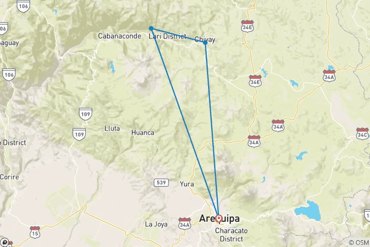 Map of Arequipa and the Colca Canyon