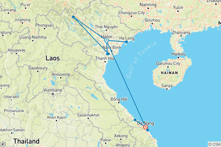 Mapa de Viaje Cultural por el Norte y Centro de Vietnam 12 días/11Noches