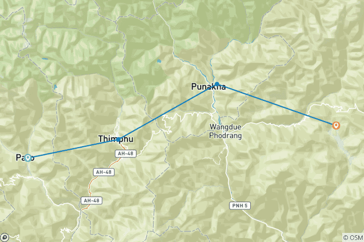 Karte von Das Beste aus Buthan: Jomolhari-Trekkingreise