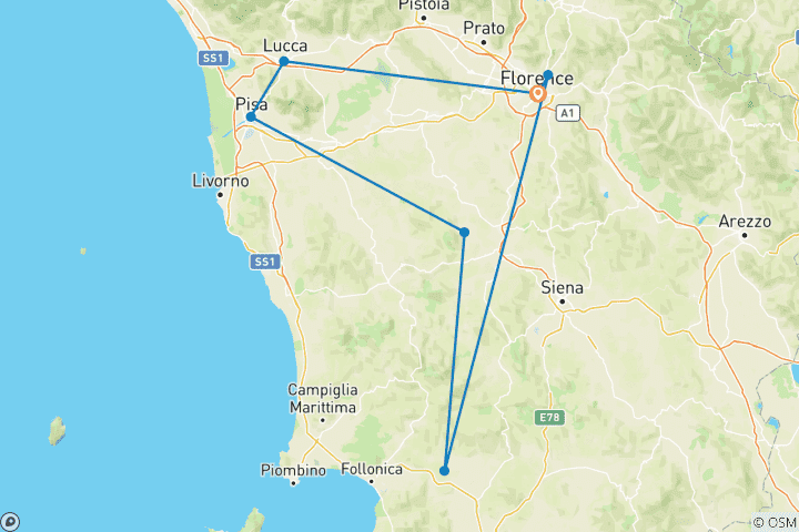 Map of 3 Day Highlights Florence & Tuscany Tour