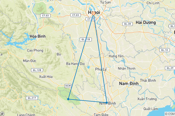 Carte du circuit Hanoi - Ninh Binh 2 jours (Hoa Lu, Tam Coc, Parc national de Cuc Phuong)