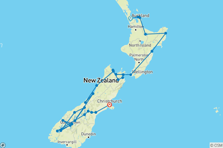 Carte du circuit Nouvelle-Zélande remarquable - 20 jours