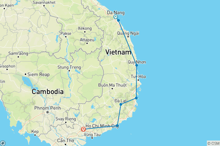 Carte du circuit Vacances à vélo : De Hoi An à Saigon - 9 jours/8 nuits
