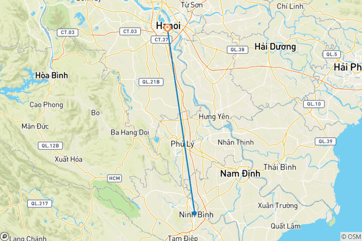 Kaart van Ninh Binh 2 dagen per Limousine  – Hoa Lu, Tam Coc, Bich Dong, Thung Nham Vogelvallei