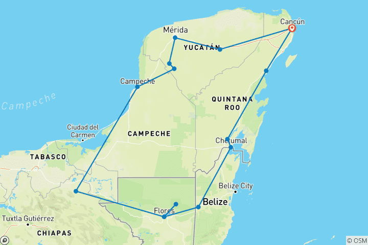 Map of Heritage of the Mayas - Mexico - Belize - Guatemala