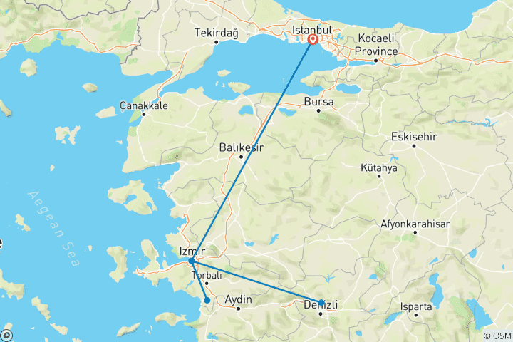 Karte von Istanbul, Ephesus & Pamukkale - 4 Tage