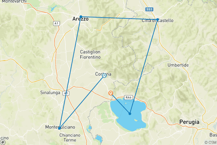 Carte du circuit Randonnée, cuisine et yoga en Toscane