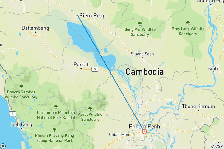 Carte du circuit Voyage de découverte à Siem Reap et Phnom Penh - 4 jours/3 nuits