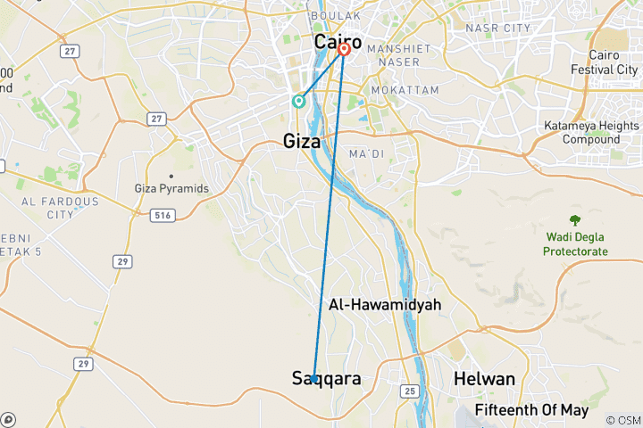 Map of 4 Days in Egypt from Giza To Khan El Khalili Market.