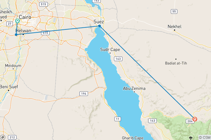 Map of 5 Days Cairo, Saqqara and Saint Catherine.