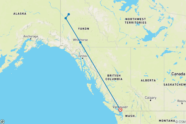 Carte du circuit L'expérience immersive du Yukon Klondike en hiver avec Aurora au départ de Vancouver