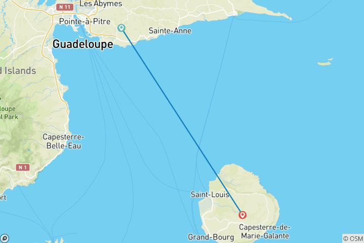 Karte von Kurzkreuzfahrt zu den Trauminseln des Guadeloupe Archipels