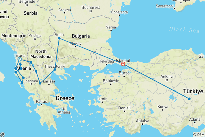 Map of Balkan Wonders from Tirana to Istanbul's Splendor and Cappadocia’s landscapes with 3 flights included - Small Group Tour